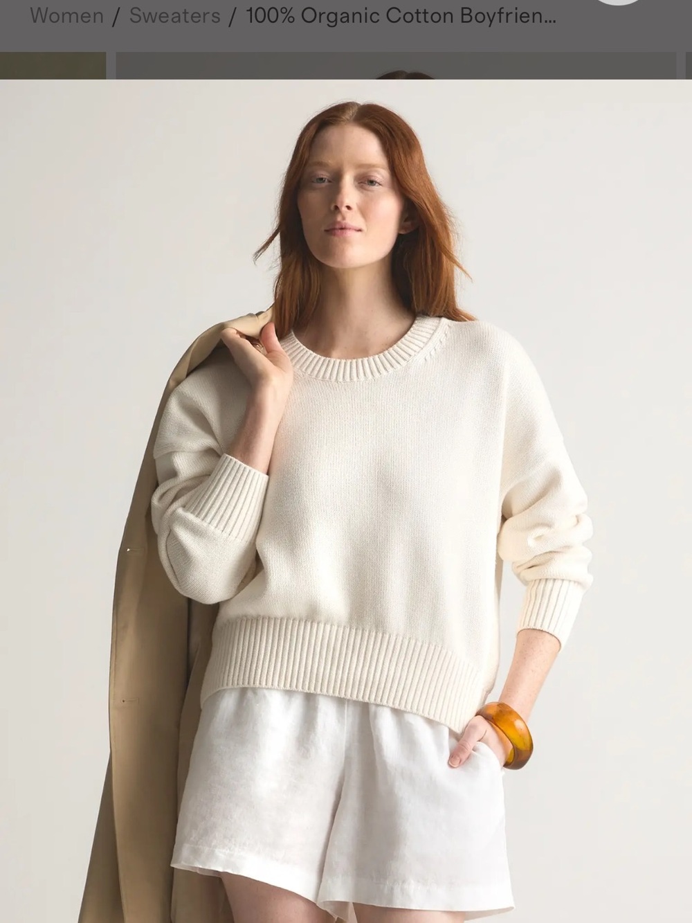 Quince Cream Scoop-Neck Lightweight Knit Sweater
